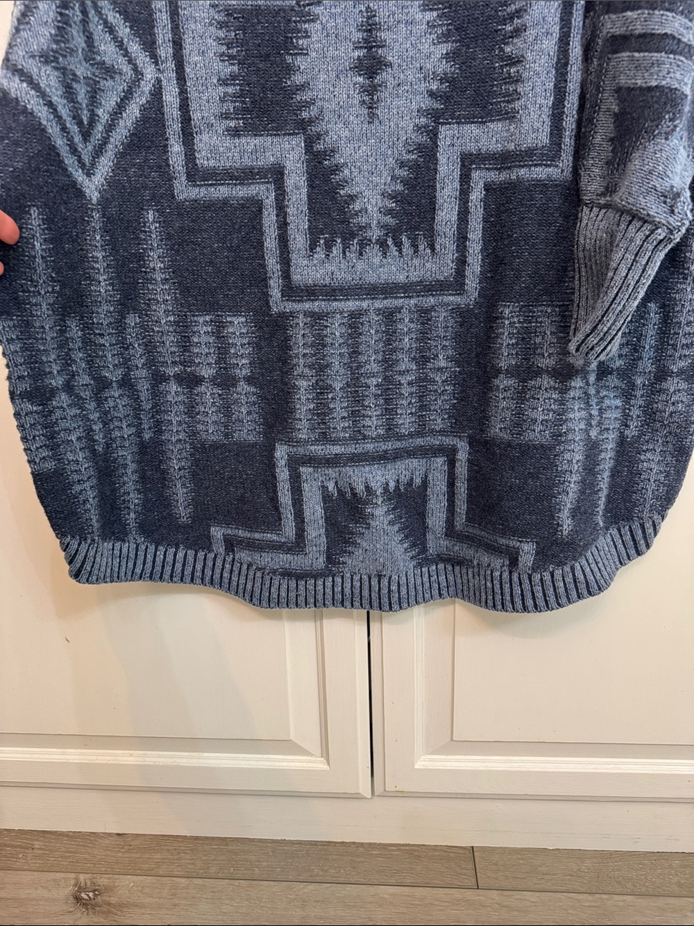 Pendleton Wool Blue Geometric Crewneck Sweater 3/4 sleeve size L-XL - Picture 6 of 7
